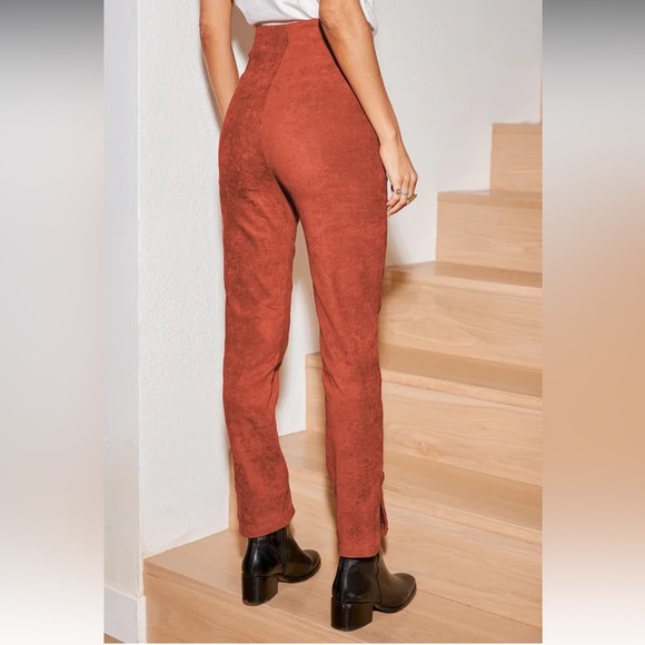 Dear Friends Rust Red Vegan Suede High Waisted Pants - Picture 3 of 13